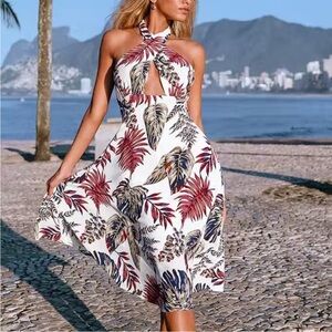 New! CUPSHE Women's Kara Tropical Halter Mid Length Dress Size Medium